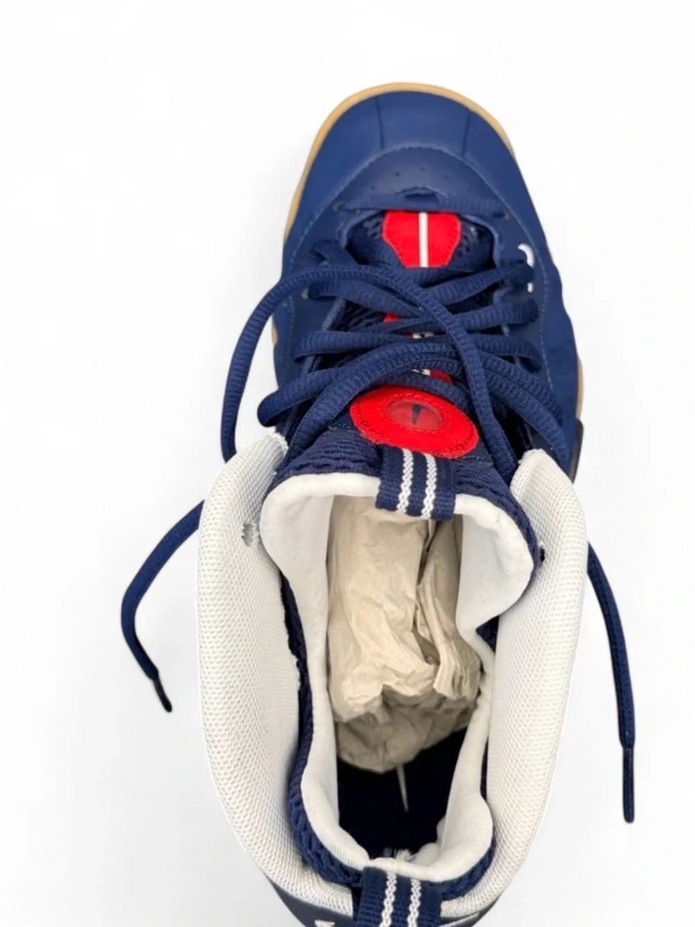 Nike Kids Blue Sneakers with Red Swoosh and Gum Sole